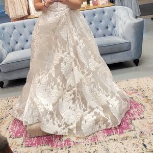 Cream Strapless Bridal Gown with Lace Overlay